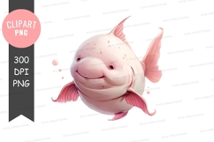 Happy pink fish clipart png Product Image 1