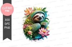 Sloth with flowers clipart png Product Image 1