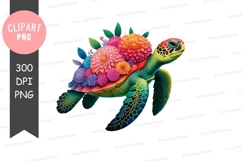 Colorful turtle with flowers clipart png Product Image 1