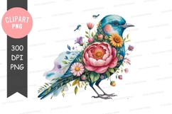 Vibrant bird with floral arrangement clipart png Product Image 1