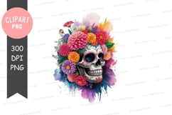 Vibrant sugar skull with flowers clipart png Product Image 1