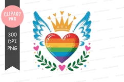 Rainbow heart with wings and crown clipart png Product Image 1