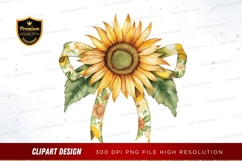 Sunflower with floral ribbon clipart png Product Image 1