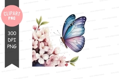 Blue butterfly with pink flowers Product Image 1