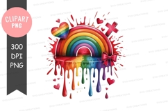 Rainbow with hearts and cross clipart png Product Image 1