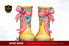 Floral yellow rain boots with pink ribbons Product Image 1