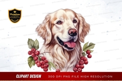 Happy golden retriever with berries Product Image 1