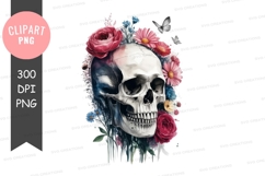 Skull with floral crown clipart png Product Image 1