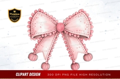 Pink bow with pom poms clipart png Product Image 1