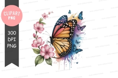 Butterflies and flowers clipart png Product Image 1