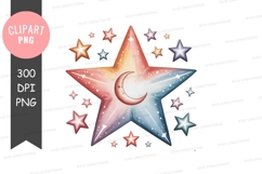 Celestial star with moon and stars clipart png Product Image 1