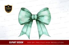 Green ribbon bow clipart png Product Image 1