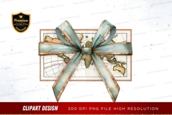 World map ribbon bow clipart png Product Image 1