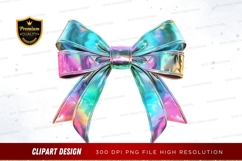 Iridescent rainbow bow clipart png Product Image 1