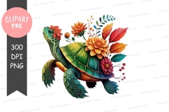 Vibrant turtle with floral decorations Product Image 1