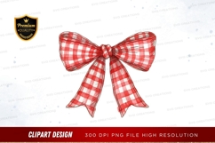 Red and white checkered bow clipart png Product Image 1
