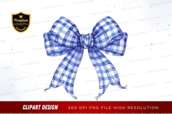 Blue plaid ribbon bow clipart png Product Image 1