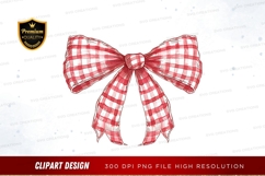 Red and white checkered bow clipart png Product Image 1