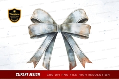Elegant silver ribbon bow clipart png Product Image 1