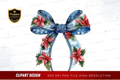 Christmas bow with poinsettias clipart png Product Image 1