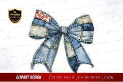 Denim patchwork bow clipart png Product Image 1
