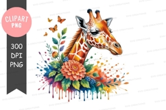 Whimsical giraffe with floral accents clipart png Product Image 1