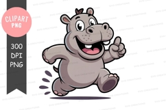 Happy hippo running clipart png Product Image 1
