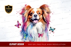 Playful papillon dog with butterflies clipart png Product Image 1
