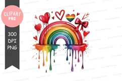 Rainbow with hearts and bow clipart png Product Image 1