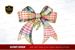 Colorful plaid ribbon bow with berries clipart png Product Image 1