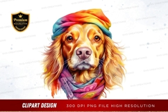 Stylish dog with rainbow scarf and headwrap Product Image 1