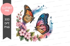 Colorful butterflies and flowers clipart png Product Image 1