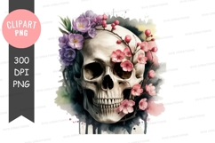 Skull with floral decoration clipart png Product Image 1