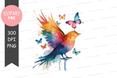 Colorful bird with butterflies clipart png Product Image 1