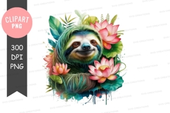 Sloth surrounded by flowers clipart png Product Image 1