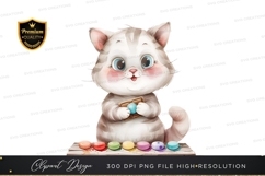 Playful kitten with macarons clipart png Product Image 1