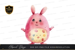 Pink bunny holding donut clipart png Product Image 1
