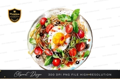 Vibrant pasta dish with egg and vegetables Product Image 1