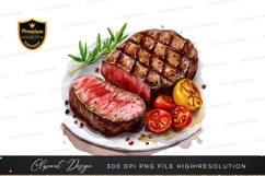 Grilled steak with lemon and tomatoes clipart png Product Image 1