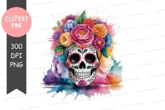 Colorful sugar skull with flowers clipart png Product Image 1