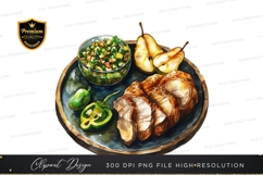 Gourmet platter with grilled chicken, pears, and salsa Product Image 1