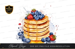 Delicious stack of pancakes with berries and syrup Product Image 1