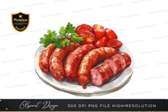 Plate of sausages and tomatoes clipart png Product Image 1