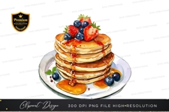 Stack of pancakes with berries and syrup Product Image 1