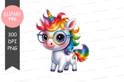 Rainbow unicorn with glasses clipart png Product Image 1