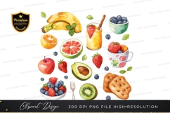 Healthy fruits and snacks clipart png Product Image 1