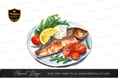 Grilled fish with lemon and vegetables clipart png Product Image 1