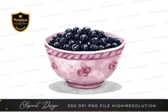 Pink bowl of blueberries clipart png Product Image 1