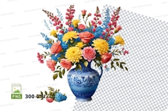 Floral bouquet in blue vase clipart png Product Image 1