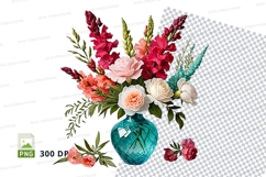 Floral bouquet in blue vase clipart png Product Image 1